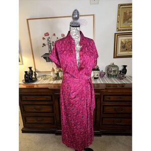 Lauren Ralph Lauren Geo-Print Shantung Tie-Waist 4 Fuchsia MSRP $225